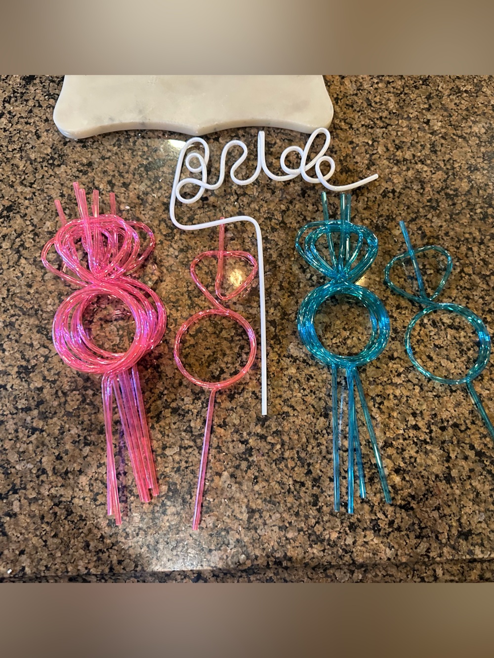 Bachelorette party Twist Straw Set - Pink & Teal & white Bride straws